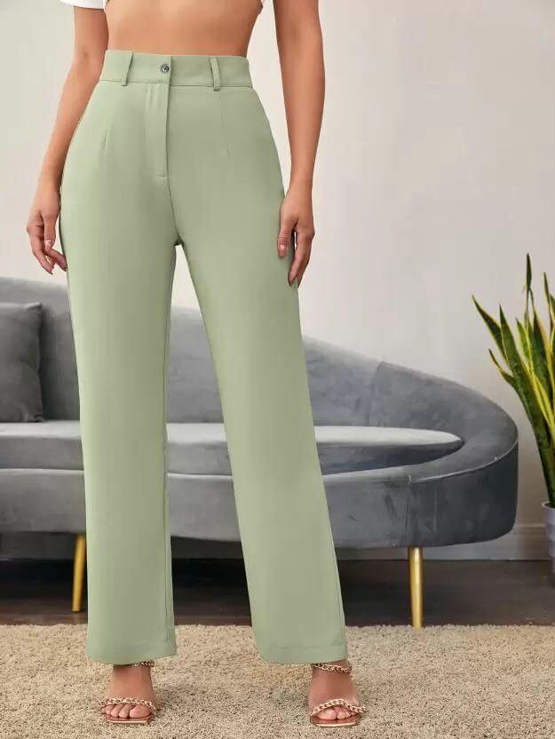 Elegant Pista & Black Lycra Pants Solid Trousers Combo For Women- Brand Kiosk Store