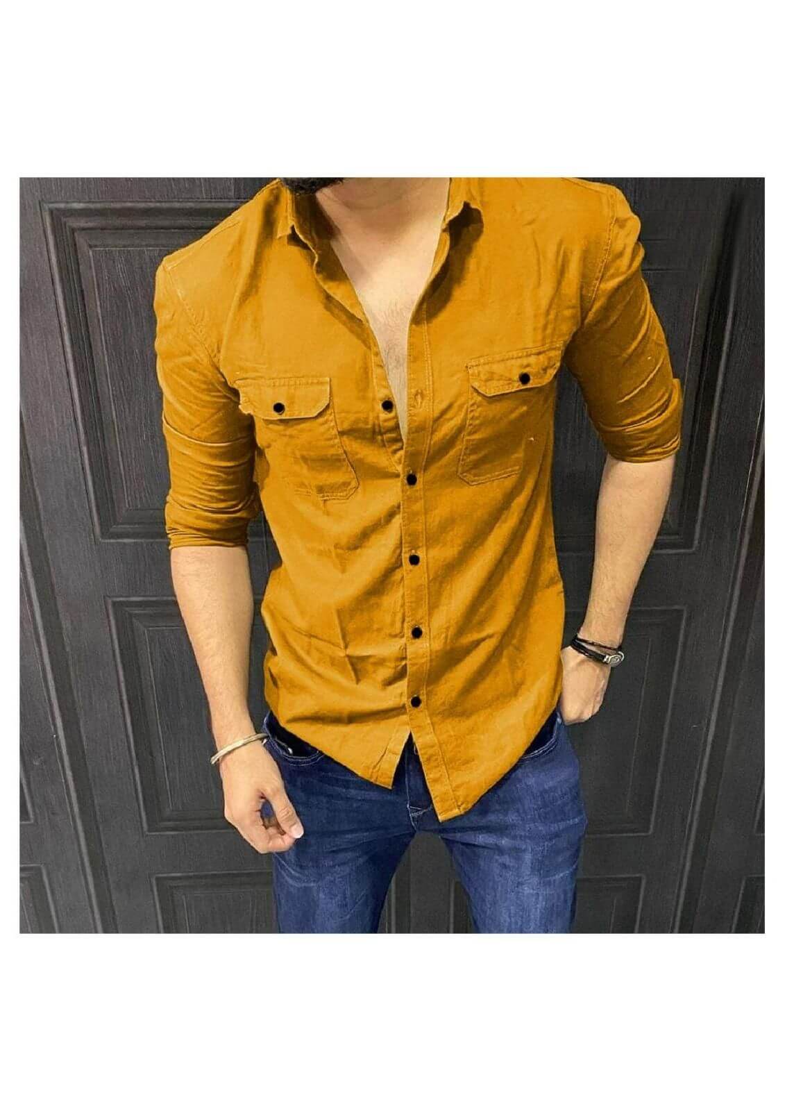 Cotton Solid Full Sleeves Mens Casual Shirt- Brand Kiosk Store