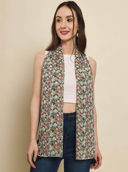 TRENDARREST Women's Multi Floral Printed Scarf/Stole- Brand Kiosk Store