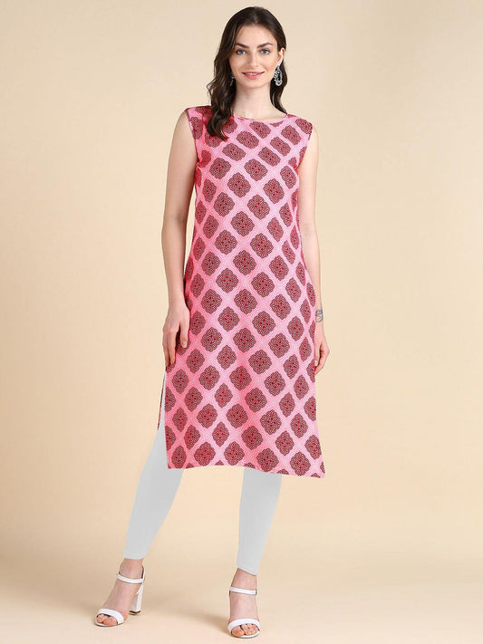 Women's Sleeveless Boat Neck Solid Casual Fancy Long Kurtis- Brand Kiosk Store