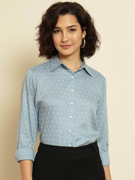 TRENDARREST Blue Polkadot Rayon Shirt- Brand Kiosk Store