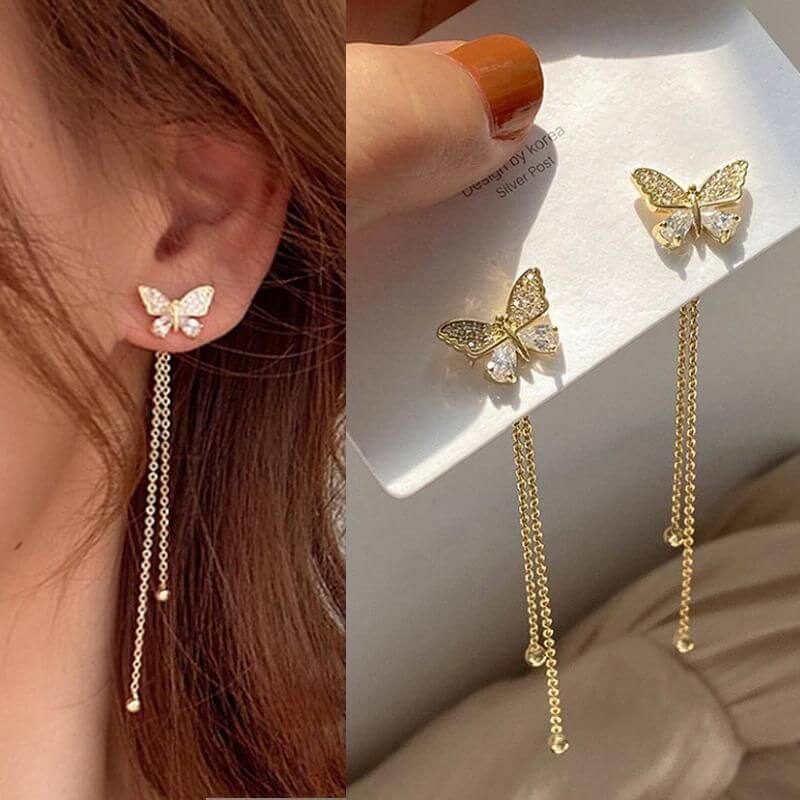 AVR JEWELS New Trendy Long Tassel Butterfly Drop Earrings Gold Color 2022 Modern Women Hanging Earrings Summer Jewelry Girls Party Gift- Brand Kiosk Store