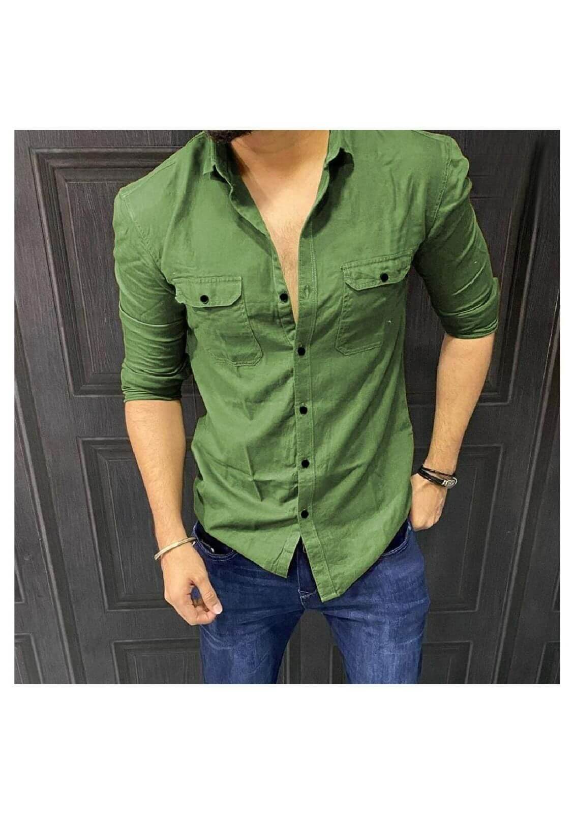 Cotton Solid Full Sleeves Mens Casual Shirt- Brand Kiosk Store