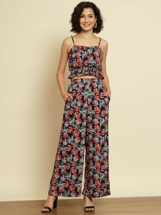 TRENDARREST Black Leaf Printed Co-ord Set- Brand Kiosk Store