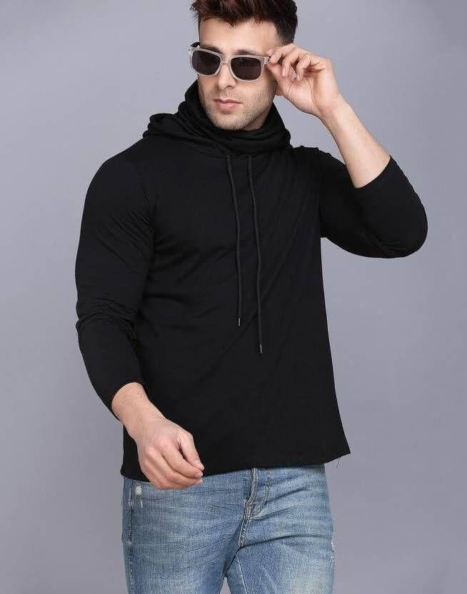 Denzolee Solid Hooded T-Shirt With Mask For Men's- Brand Kiosk Store