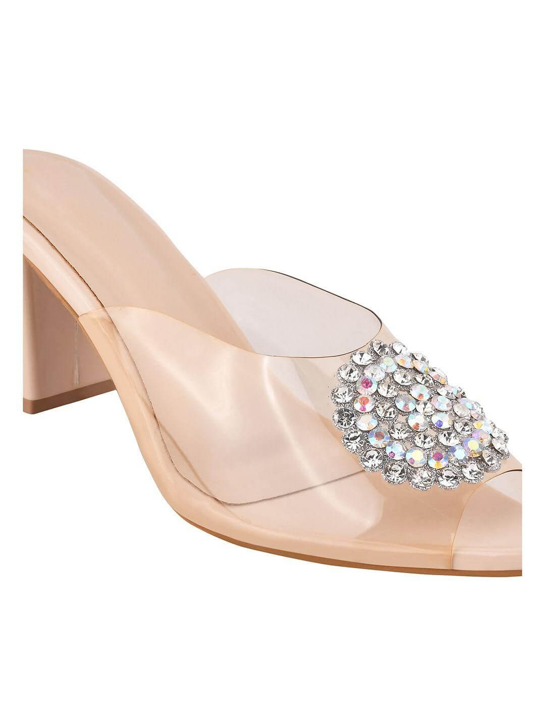 Transparent Block Heel Stone Studded Sandal For Women's- Brand Kiosk Store